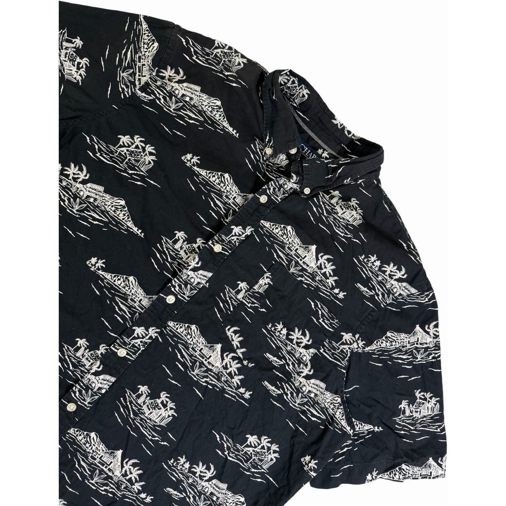 Chaps 100% Cotton Tropical Shirt Mens XL Black Island Print Hawaiian